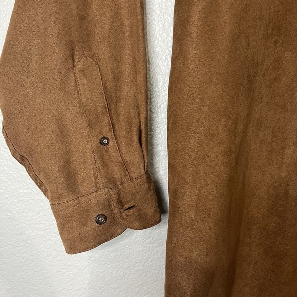 Consensus Sportswear Long Sleeve Faux Suede Brown Button Up - Picture 3 of 8